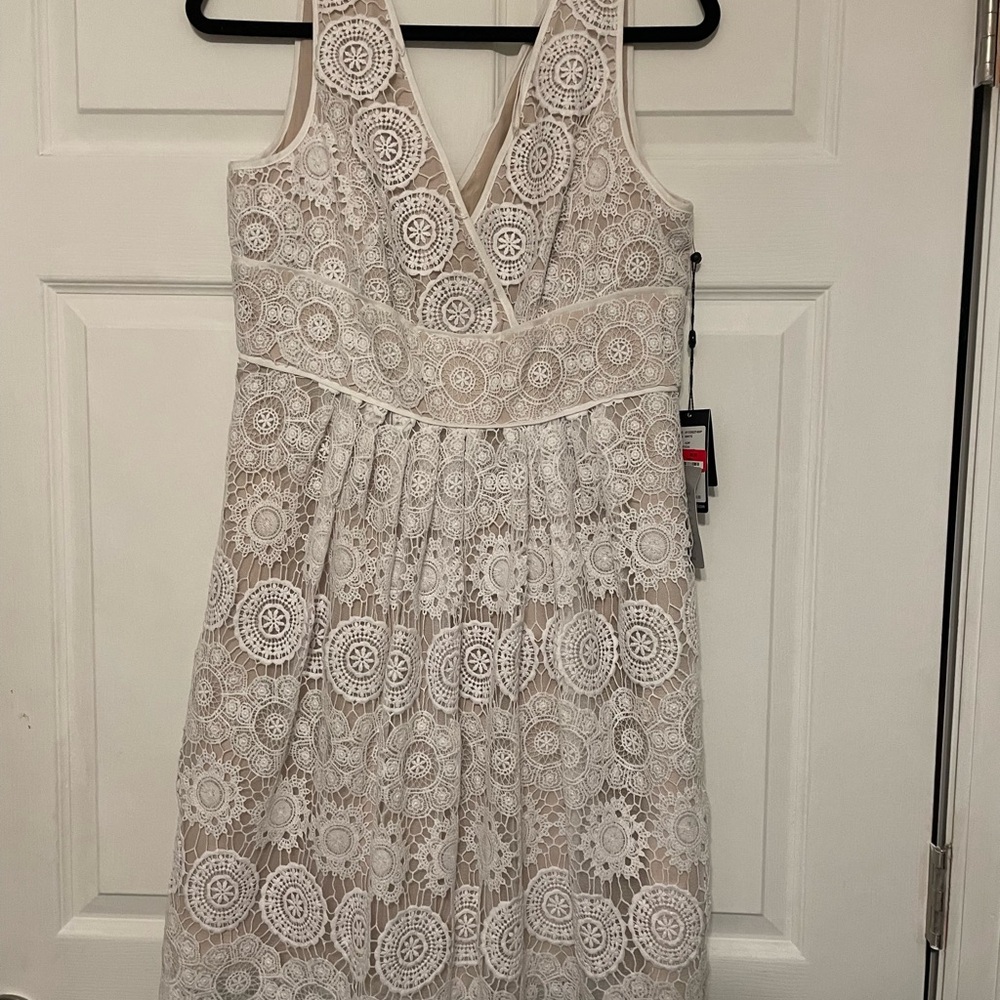 Adrianna Papell Cream Lace Midi Dress